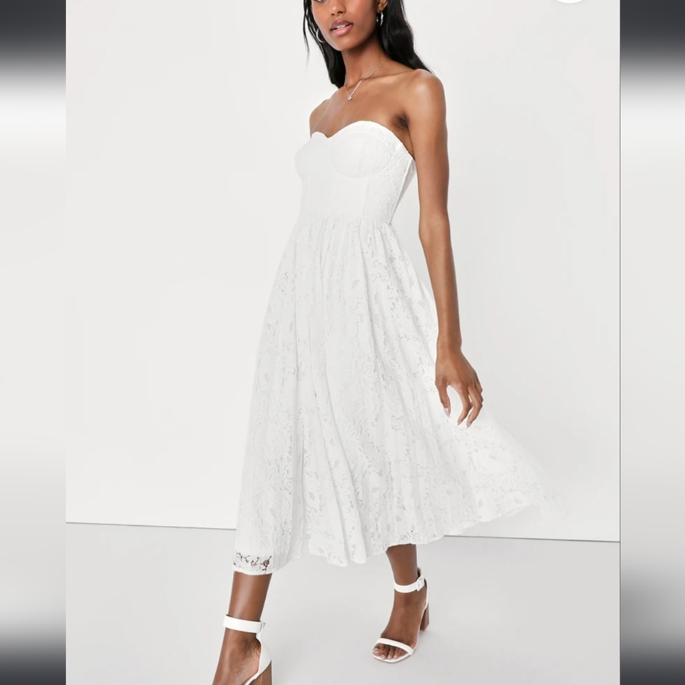 Lace midi dress NWT bustier top - bridal wedding event dress